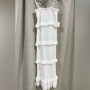 White Smocked Fitted Dress Size M